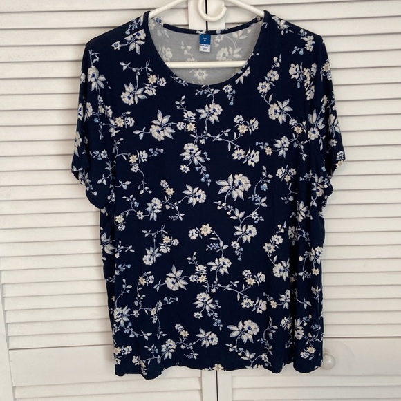 Womens Old Navy "Luxe" Short Sleeve Tee XL Navy Floral - Picture 2 of 6